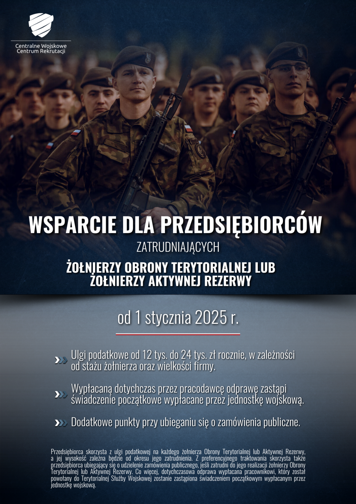 Wsparcie przedsiębiorców zatrudniających żołnierzy Obrony Terytorialnej lub żołnierzy Aktywnej Rezerwy Plakat Ogólnyplakat ogólny